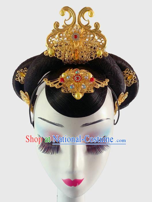 Chinese Flying Goddess Dance Hairpieces Traditional Stage Performance Headdress Classical Dance Wigs