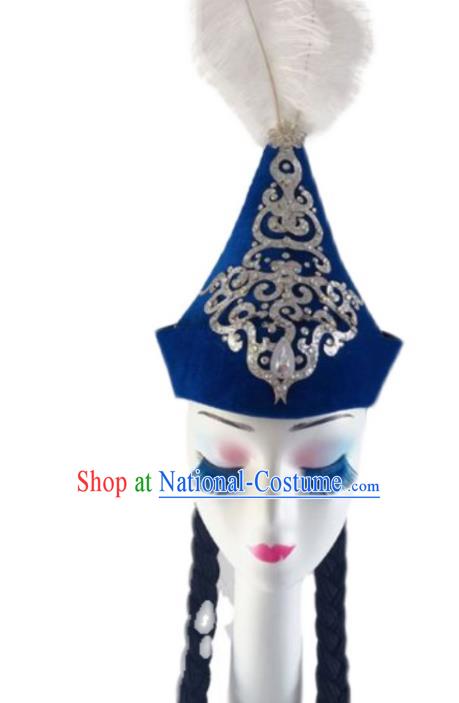 China Xinjiang Ethnic Woman Dance Headdress Uighur Nationality Dance Royalblue Hat Uyghur Minority Performance Headwear