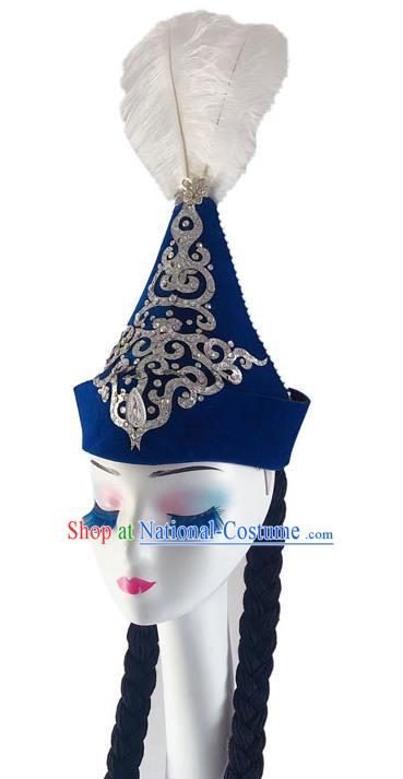 China Xinjiang Ethnic Woman Dance Headdress Uighur Nationality Dance Royalblue Hat Uyghur Minority Performance Headwear