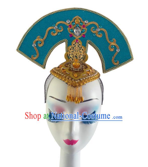 Chinese Woman Stage Performance Headpiece Classical Dance Hair Accessories Umbrella Dance Blue Hair Crown