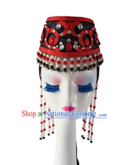 China Mongol Minority Folk Dance Headdress Ethnic Woman Performance Tassel Hat Mongolian Nationality Dance Headwear