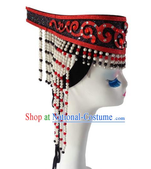 China Mongol Minority Folk Dance Headdress Ethnic Woman Performance Tassel Hat Mongolian Nationality Dance Headwear