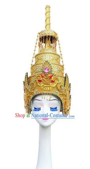 China Yunnan Ethnic Woman Performance Golden Hat Dai Nationality Dance Headwear Indian Dance Headdress