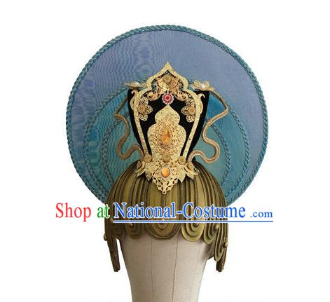 Chinese Ancient God Blue Hat Classical Dance Hair Accessories Male Stage Performance Headdress