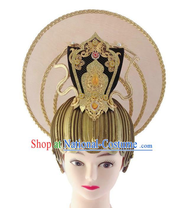 Chinese Male Stage Performance Headdress Ancient God Yellow Hat Classical Dance Hair Accessories