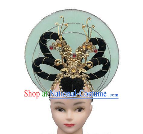 Chinese Flying Apsaras Dance Wigs Chignon Traditional Court Dance Hairpieces Woman Stage Performance Headdress Classical Dance Hair Accessories