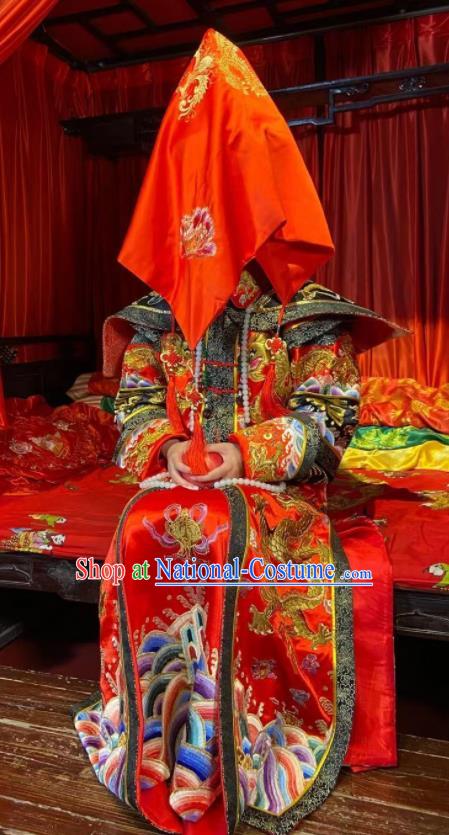 China Qing Dynasty Empress Historical Clothing Ancient Wedding Garment Costumes Queen Embroidered Dress Apparels