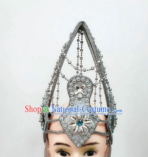 Professional Indian Dance Headdress Belly Dance Headpiece Opening Dance Hair Accessories Argent Hair Crown