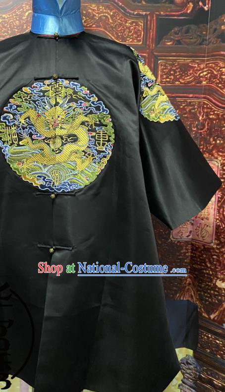 China Qing Dynasty Manchu Monarch Embroidered Dragon Robe Clothing Ancient Black Official Garment Traditional Emperor Kangxi Historical Costume