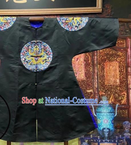 China Traditional Emperor Kangxi Historical Costume Qing Dynasty Manchu Monarch Embroidered Dragon Robe Clothing Ancient Black Official Garment