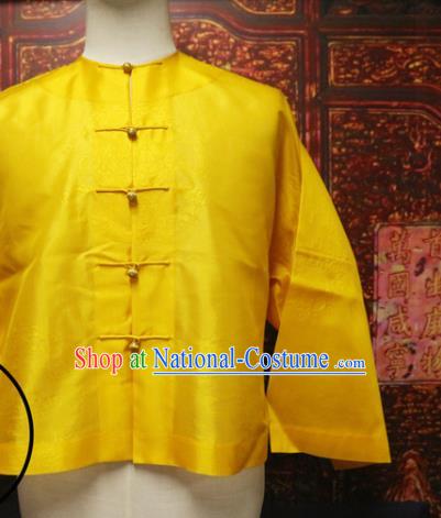 China Ancient Monarch Upper Outer Garment Traditional Emperor Yellow Mandarin Jacket Qing Dynasty Manchu King Historical Costume