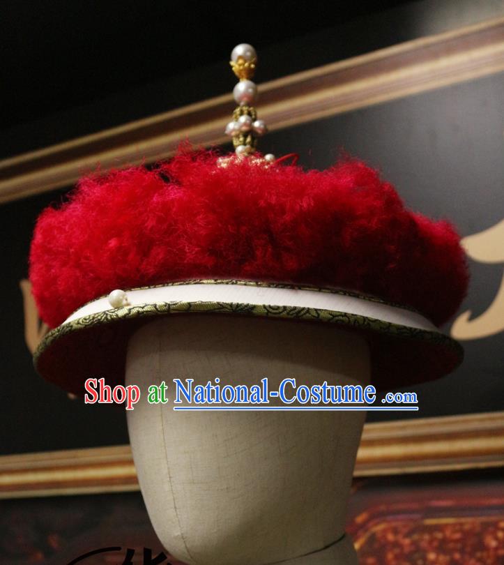 Chinese Traditional King Mandarin Headwear Qing Dynasty Emperor Hat Ancient Manchu Monarch Headdress