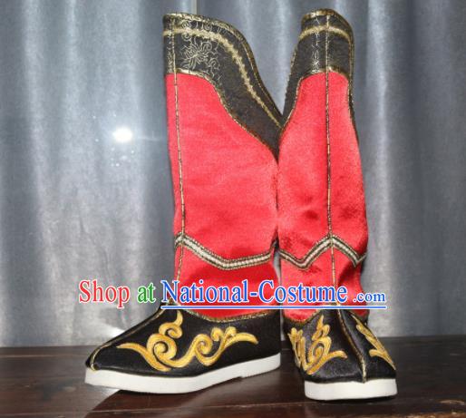 Chinese Qing Dynasty Kangxi Emperor Shoes Ancient Manchu Monarch Boots Traditional Mandarin Wedding Dragon Shoes