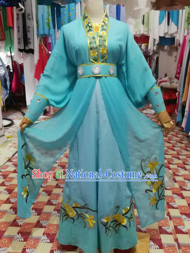 China Traditional Peking Opera Wudan Clothing Ancient Swordswoman Garment Costumes Huangmei Opera Actress Blue Dress Outfits