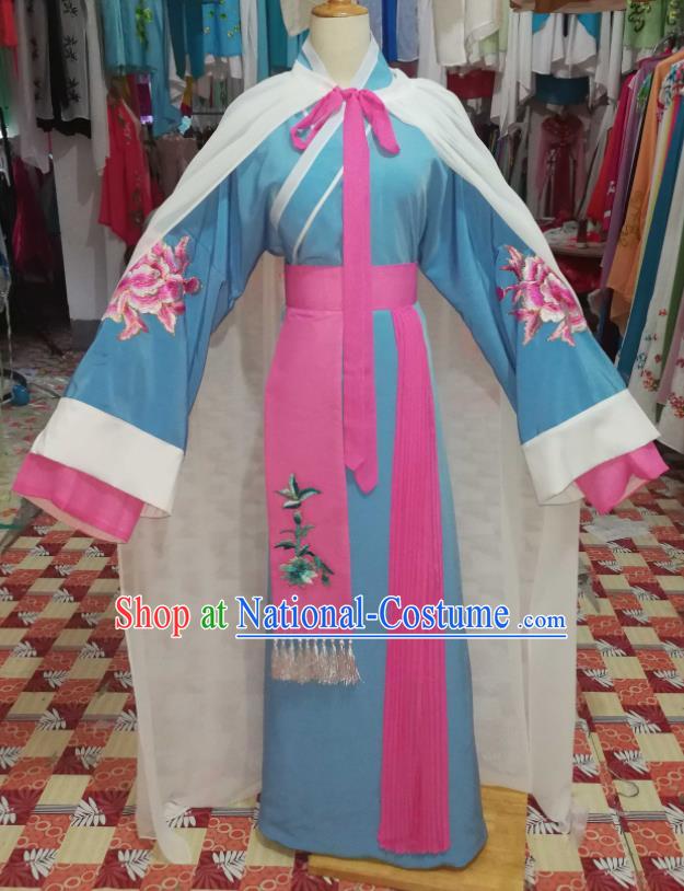 China Ancient Maidservant Garment Costumes Henan Opera Actress Blue Dress Outfits Traditional Peking Opera Diva Clothing