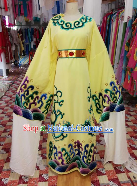 China Shaoxing Opera Emperor Garment Costumes Beijing Opera Male Yellow Robe Uniforms Traditional Opera King Clothing