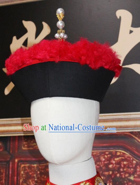 Chinese Ancient Manchu Monarch Headdress Traditional Mandarin Headwear Qing Dynasty Kangxi Emperor Hat