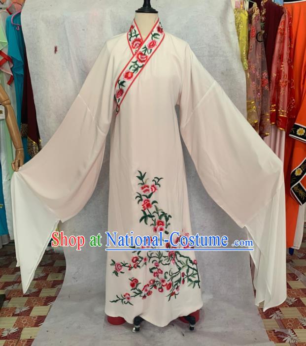 China Traditional Opera Young Male Clothing Shaoxing Opera Scholar Garment Costumes Beijing Opera Xiaosheng Embroidered White Robe