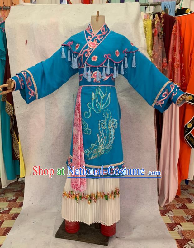 China Shaoxing Opera Actress Embroidered Blue Dress Outfits Beijing Opera Hua Tan Clothing Ancient Princess Garment Costume