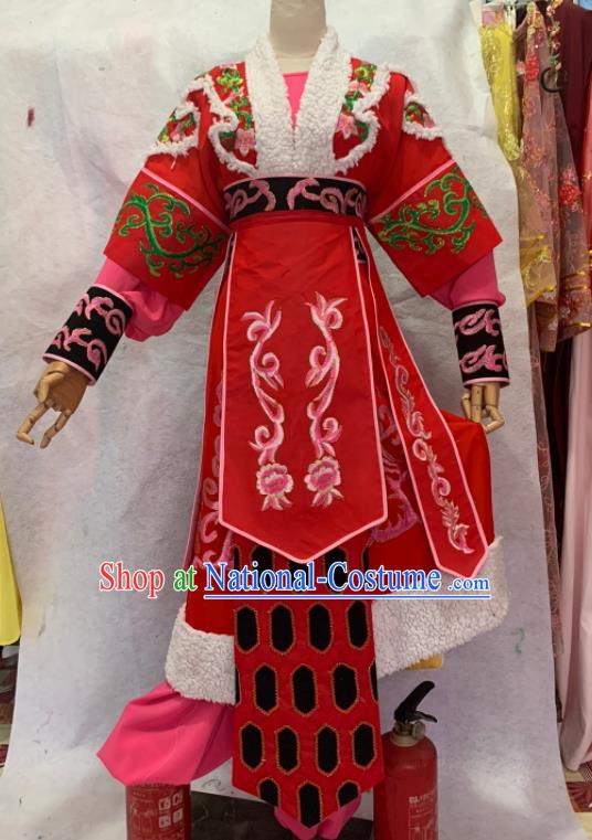 China Ancient Swordswoman Garment Costume Shaoxing Opera Female General Embroidered Red Dress Outfits Beijing Opera Wudan Clothing