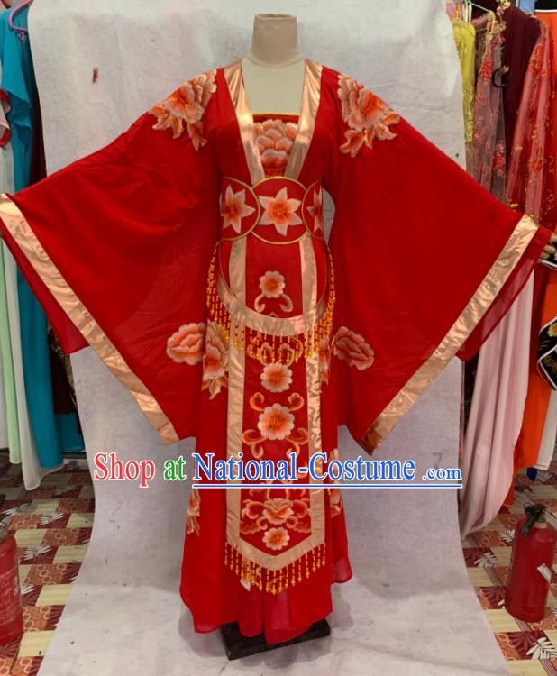 China Peking Opera Hua Tan Clothing Ancient Empress Garment Costume Shaoxing Opera Queen Embroidered Red Dress Outfits