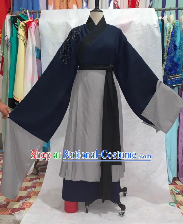 China Shaoxing Opera Elderly Woman Navy Dress Outfits Peking Opera Laodan Clothing Ancient Old Dame Garment Costume