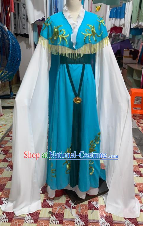 China Shaoxing Opera Fairy Blue Dress Apparels Beijing Opera Actress Clothing Ancient Noble Lady Garment Costumes