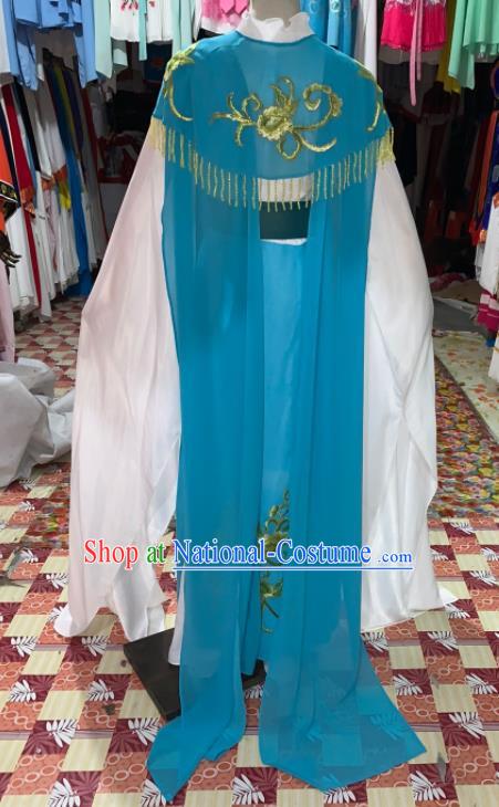 China Shaoxing Opera Fairy Blue Dress Apparels Beijing Opera Actress Clothing Ancient Noble Lady Garment Costumes