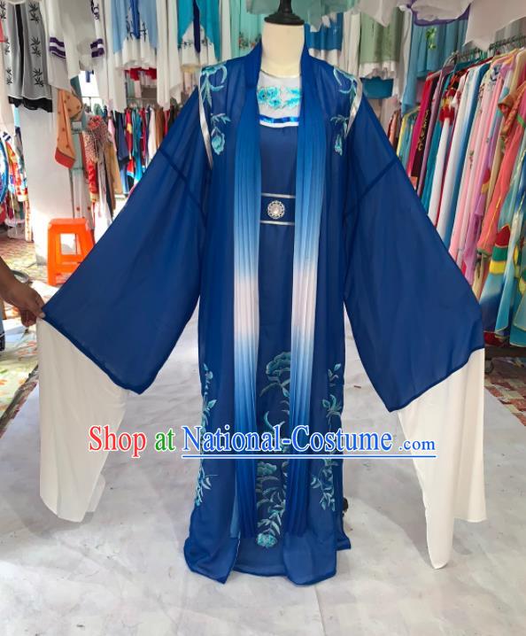 China Shaoxing Opera Young Male Garment Costumes Beijing Opera Xiaosheng Deep Blue Robe Uniforms Traditional Opera Scholar Clothing