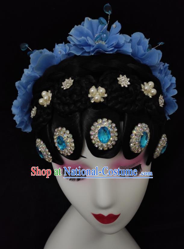 Chinese Woman Opera Dance Hair Accessories Stage Performance Hairpieces Classical Dance Headdress Court Dance Wigs Chignon