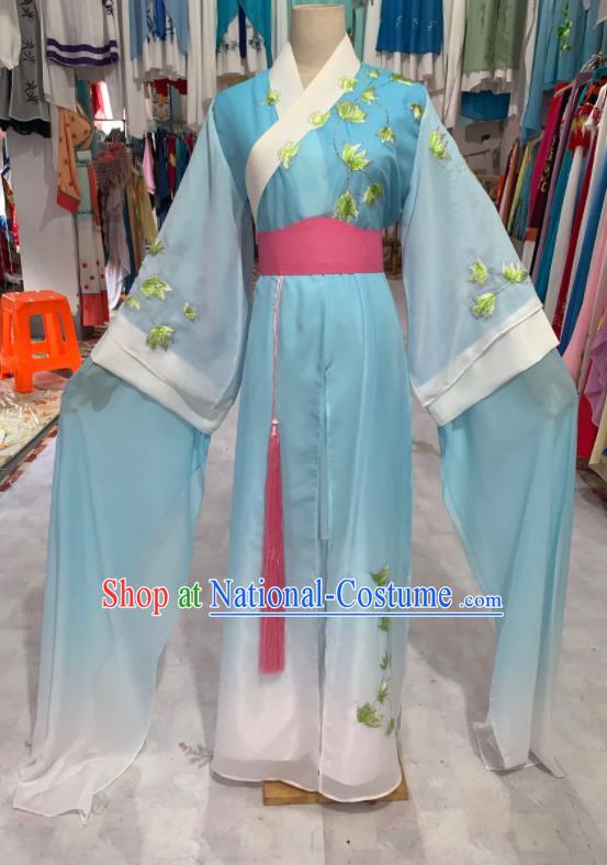 China Shaoxing Opera Diva Light Blue Dress Outfits Peking Opera Hua Tan Clothing Ancient Noble Lady Garment Costume