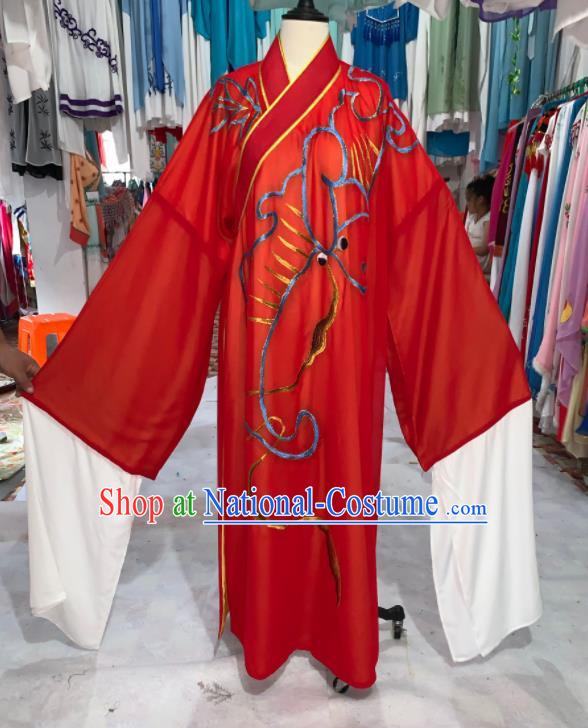 China Traditional Opera Bridegroom Clothing Shaoxing Opera Young Male Garment Costumes Beijing Opera Xiaosheng Embroidered Red Robe