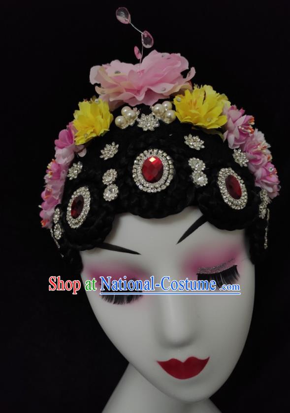 Chinese Stage Performance Hairpieces Classical Dance Headdress Opera Dance Wigs Chignon Woman Group Dance Hair Accessories