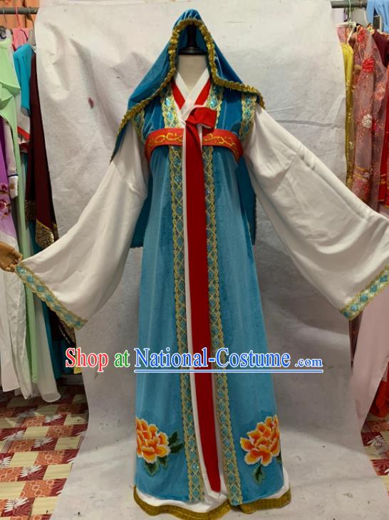 China Ancient Noble Lady Garment Costumes Shaoxing Opera Fairy Blue Dress Apparels Beijing Opera Actress Clothing