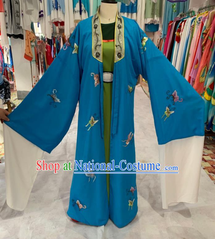 China Beijing Opera Xiaosheng Embroidered Blue Cape Traditional Opera Scholar Clothing Shaoxing Opera Young Male Garment Costumes