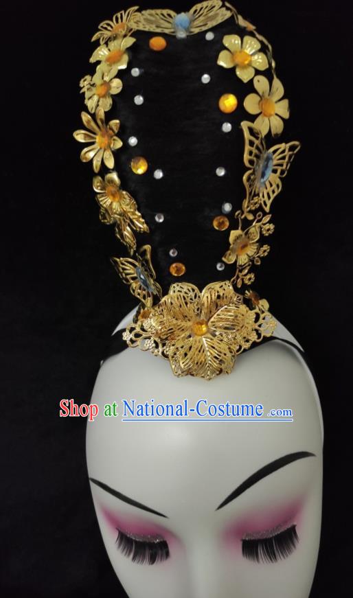 Chinese Stage Performance Hairpieces Classical Dance Headdress Court Dance Wigs Chignon Woman Hanfu Dance Hair Accessories