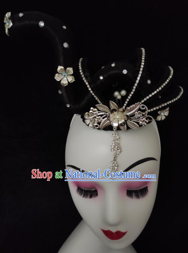 Chinese Woman Goddess Dance Hair Accessories Stage Performance Hairpieces Classical Dance Headdress Court Dance Wigs Chignon