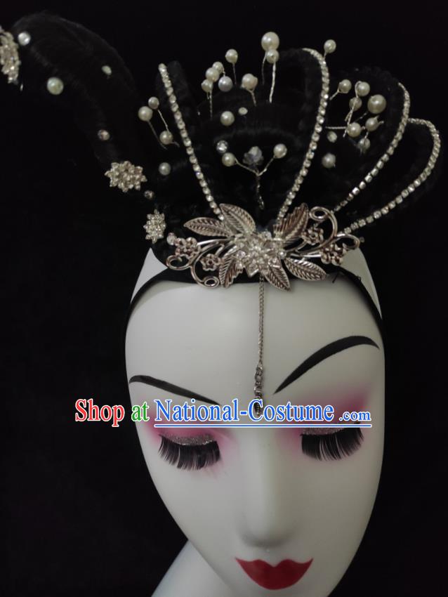 Chinese Woman Goddess Dance Hair Accessories Stage Performance Hairpieces Classical Dance Headdress Court Dance Wigs Chignon