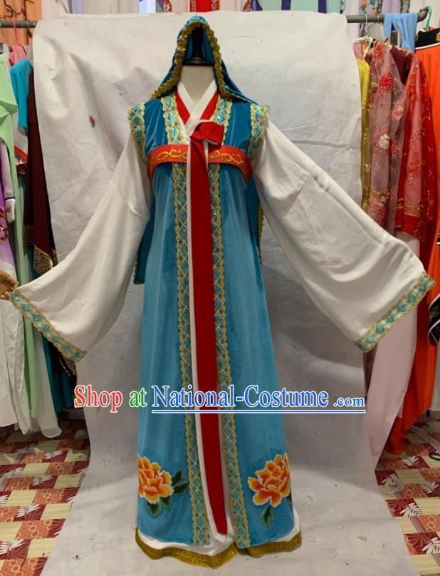 China Ancient Noble Lady Garment Costumes Shaoxing Opera Fairy Blue Dress Apparels Beijing Opera Actress Clothing