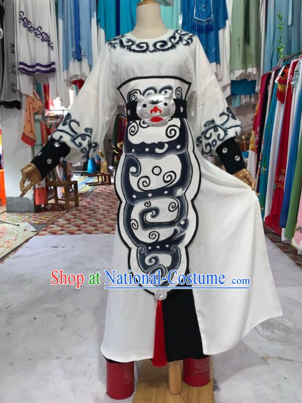 China Beijing Opera Wusheng White Robe Uniforms Traditional Opera Swordsman Clothing Shaoxing Opera Young General Garment Costumes