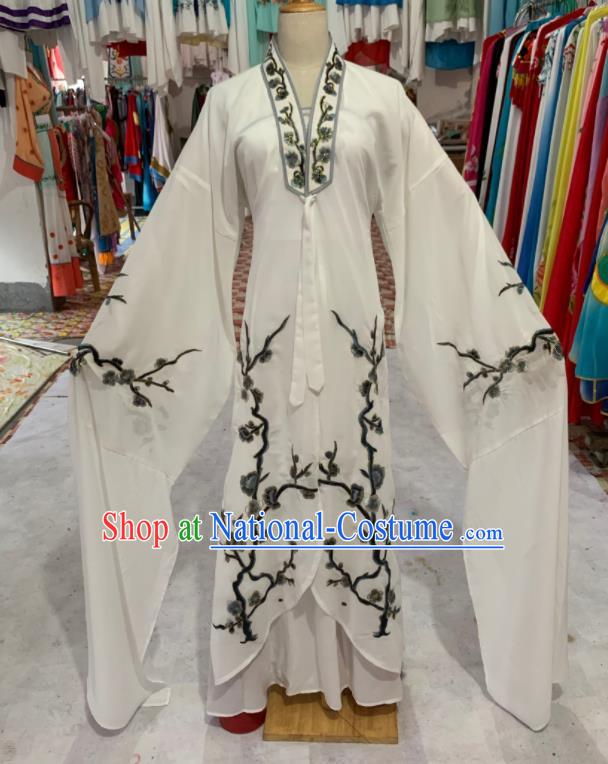 China Ancient Palace Princess Garment Costumes Huangmei Opera Actress White Dress Outfits Peking Opera Diva Clothing