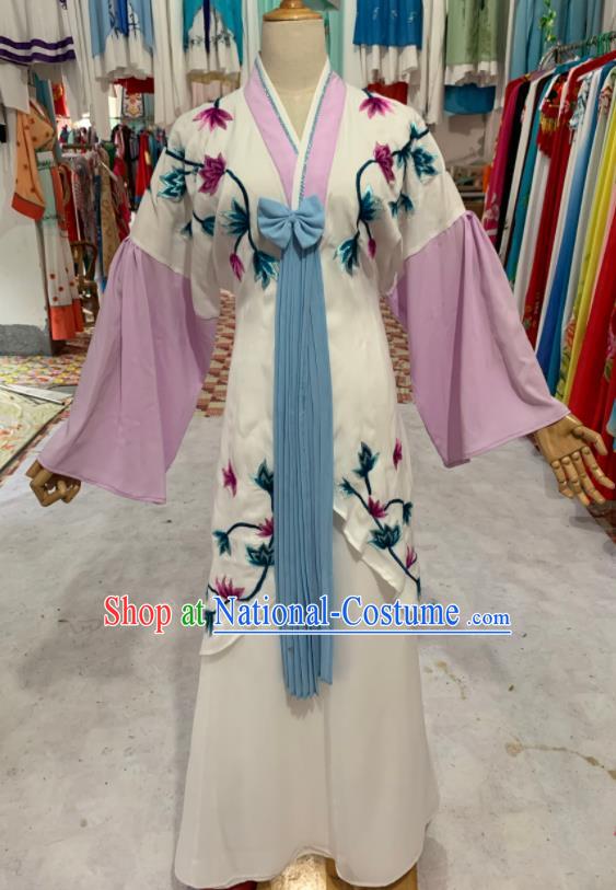 China Peking Opera Xiaodan Clothing Ancient Servant Girl Garment Costumes Huangmei Opera Actress White Dress Outfits