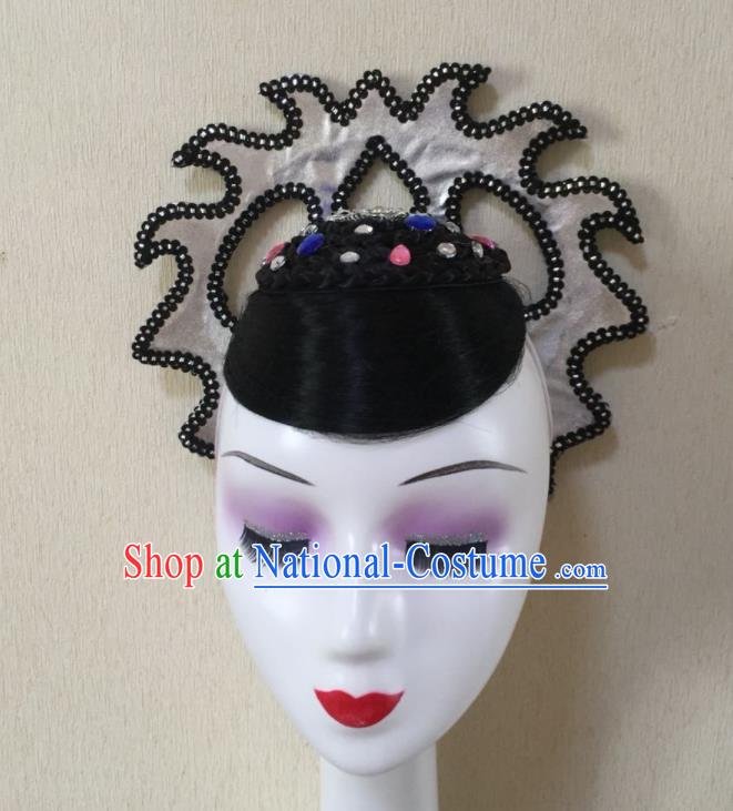 Chinese Woman Group Dance Hair Accessories Stage Performance Hairpieces Classical Dance Headdress Umbrella Dance Wigs