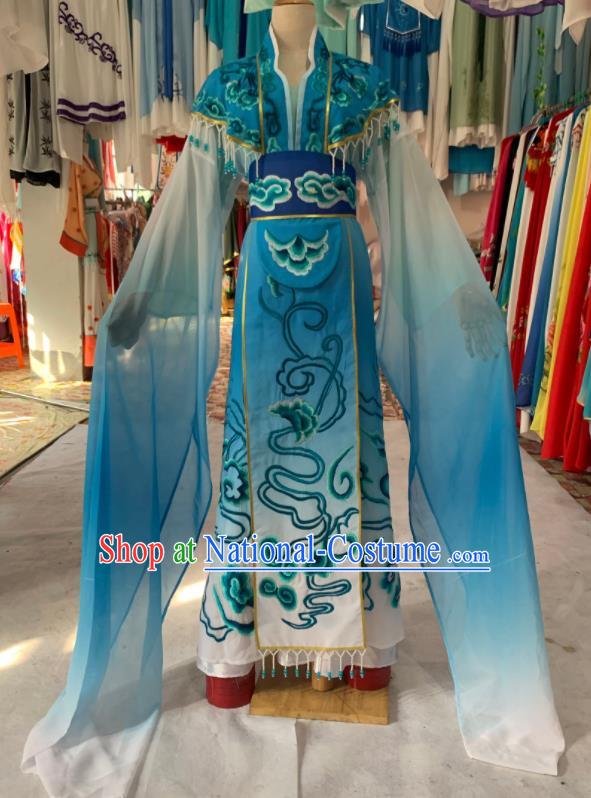 China Huangmei Opera Fairy Blue Dress Outfits Peking Opera Hua Tan Clothing Ancient Princess Garment Costumes