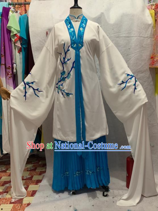 China Shaoxing Opera Actress White Dress Uniforms Beijing Opera Hua Tan Clothing Ancient Distressed Woman Garment Costumes