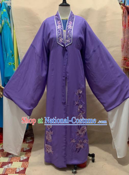 China Henan Opera Young Male Garment Costumes Beijing Opera Xiaosheng Embroidered Purple Robe Traditional Opera Scholar Clothing