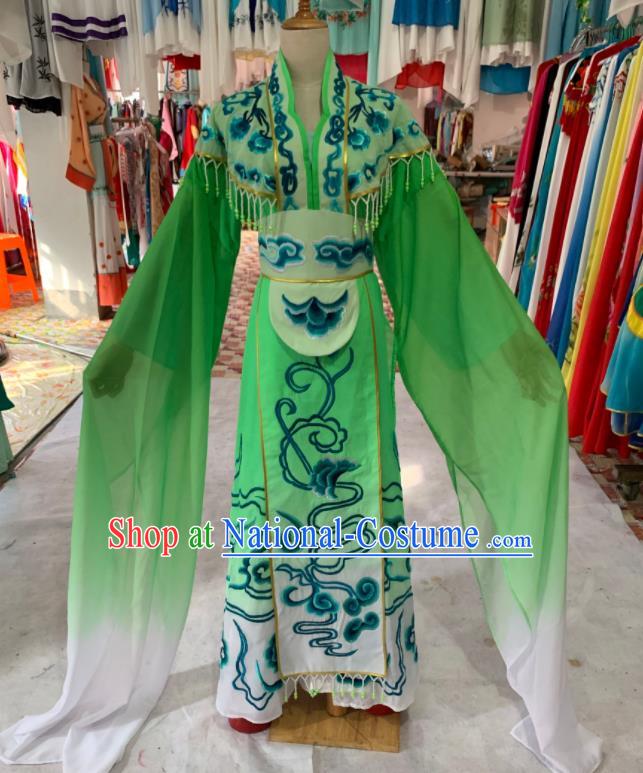 China Peking Opera Hua Tan Clothing Ancient Princess Garment Costumes Huangmei Opera Fairy Green Dress Outfits