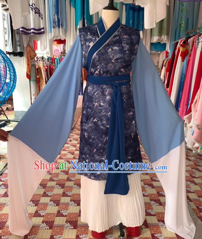 China Traditional Peking Opera Laodan Clothing Ancient Elderly Woman Garment Costumes Shaoxing Opera Old Maidservant Navy Dress Outfits