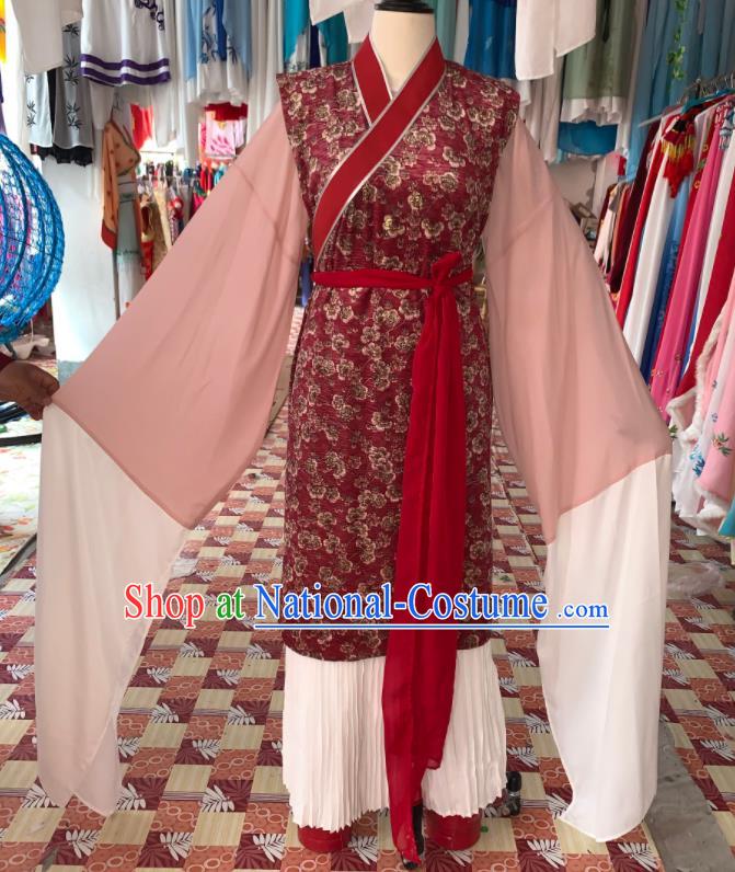 China Shaoxing Opera Old Maidservant Wine Red Dress Outfits Traditional Peking Opera Laodan Clothing Ancient Elderly Woman Garment Costumes