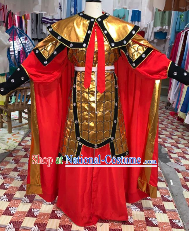 China Beijing Opera Wusheng Red Cape Uniforms Traditional Opera General Clothing Henan Opera Warrior Garment Costumes